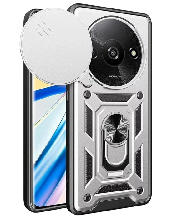 Newface Xiaomi Redmi A3 4G Kılıf Pars Lens Yüzüklü Silikon - Gümüş