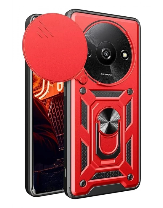 Newface Xiaomi Redmi A3 4G Kılıf Pars Lens Yüzüklü Silikon - Kırmızı