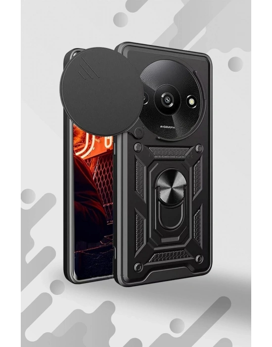 Newface Xiaomi Redmi A3 4G Kılıf Pars Lens Yüzüklü Silikon - Kırmızı