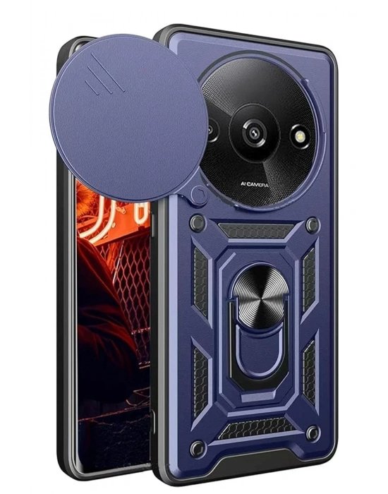 Newface Xiaomi Redmi A3 4G Kılıf Pars Lens Yüzüklü Silikon - Lacivert