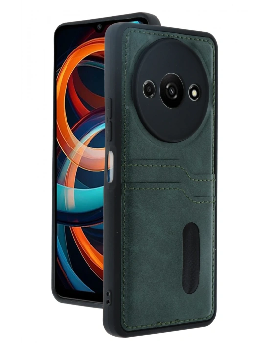 Newface Xiaomi Redmi A3 4G Kılıf Sara Kartvizitli Deri Kılıf - Koyu Yeşil