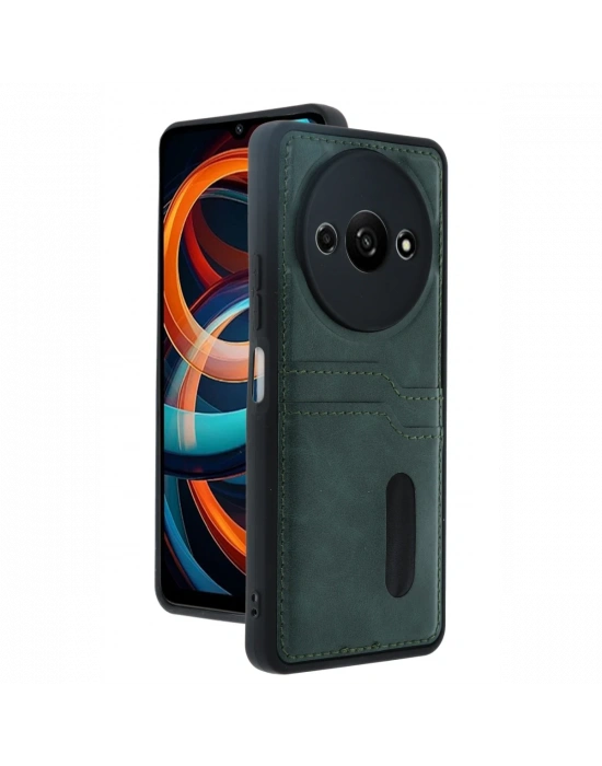 Newface Xiaomi Redmi A3 4G Kılıf Sara Kartvizitli Deri Kılıf - Koyu Yeşil