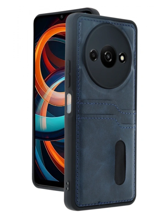 Newface Xiaomi Redmi A3 4G Kılıf Sara Kartvizitli Deri Kılıf - Lacivert