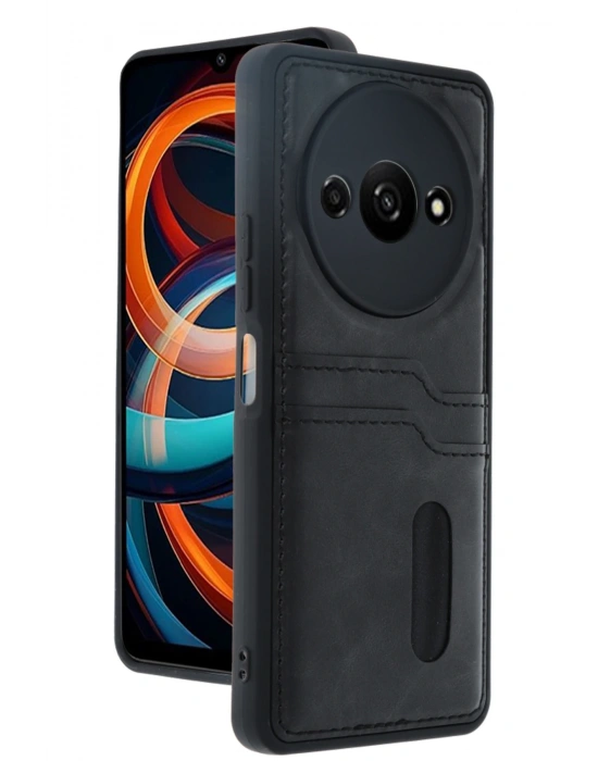 Newface Xiaomi Redmi A3 4G Kılıf Sara Kartvizitli Deri Kılıf - Siyah