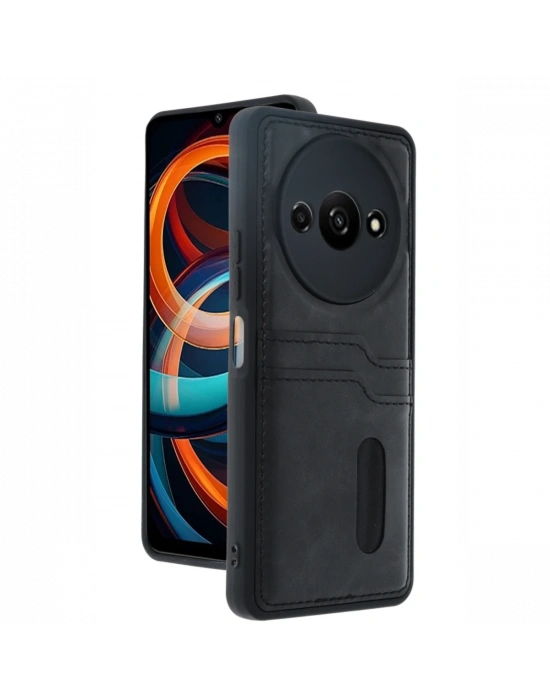 Newface Xiaomi Redmi A3 4G Kılıf Sara Kartvizitli Deri Kılıf - Siyah