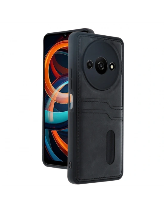Newface Xiaomi Redmi A3 4G Kılıf Sara Kartvizitli Deri Kılıf - Siyah
