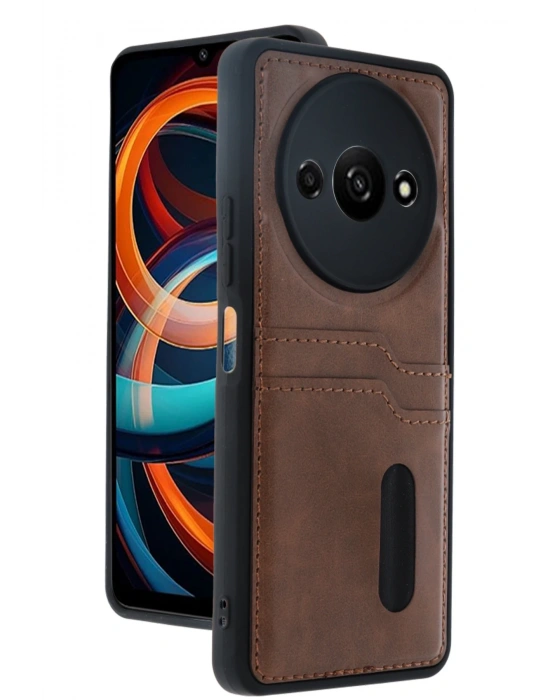 Newface Xiaomi Redmi A3 4G Kılıf Sara Kartvizitli Deri Kılıf - Taba