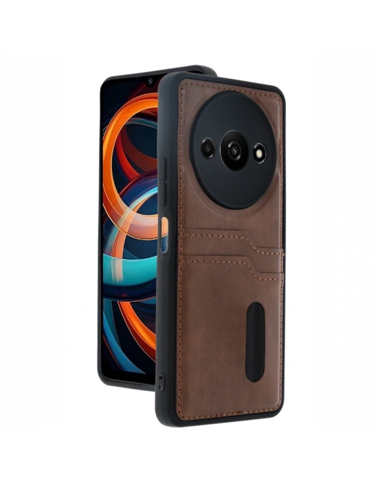 Newface Xiaomi Redmi A3 4G Kılıf Sara Kartvizitli Deri Kılıf - Taba