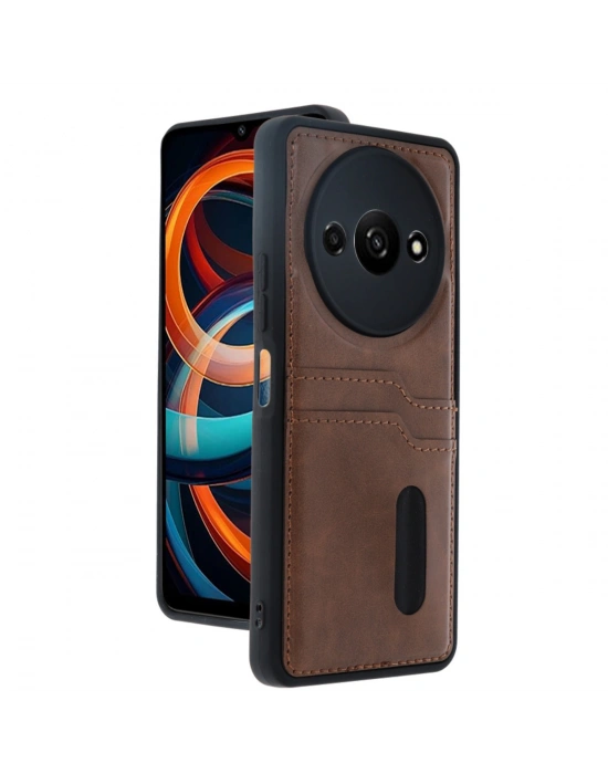 Newface Xiaomi Redmi A3 4G Kılıf Sara Kartvizitli Deri Kılıf - Taba