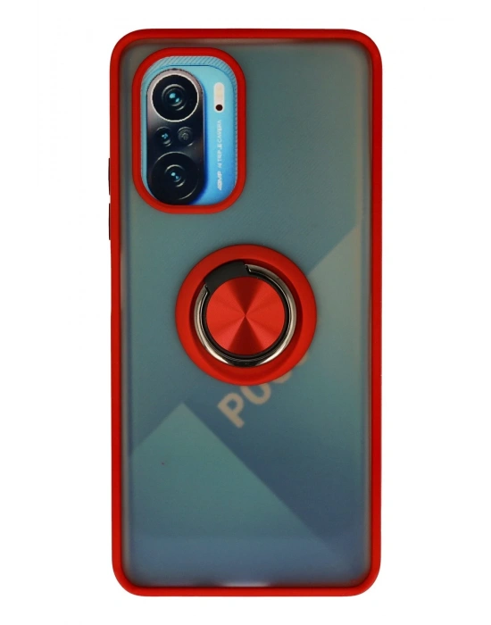 Newface Xiaomi Redmi K40 Kılıf Montreal Yüzüklü Silikon Kapak - Kırmızı