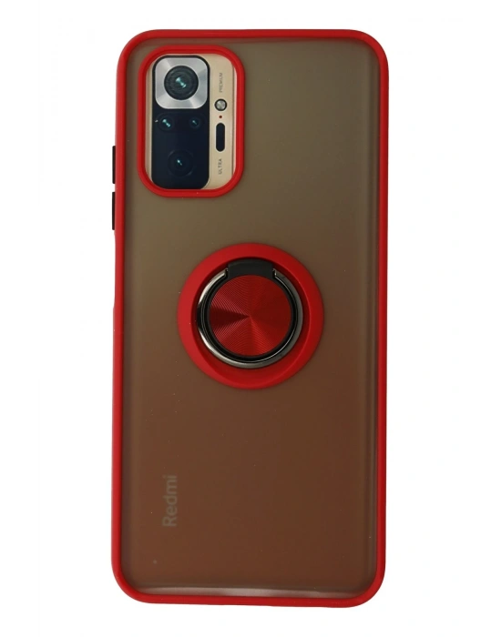 Newface Xiaomi Redmi Note 10 Kılıf Montreal Yüzüklü Silikon Kapak - Kırmızı