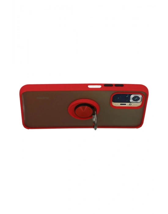 Newface Xiaomi Redmi Note 10 Kılıf Montreal Yüzüklü Silikon Kapak - Kırmızı