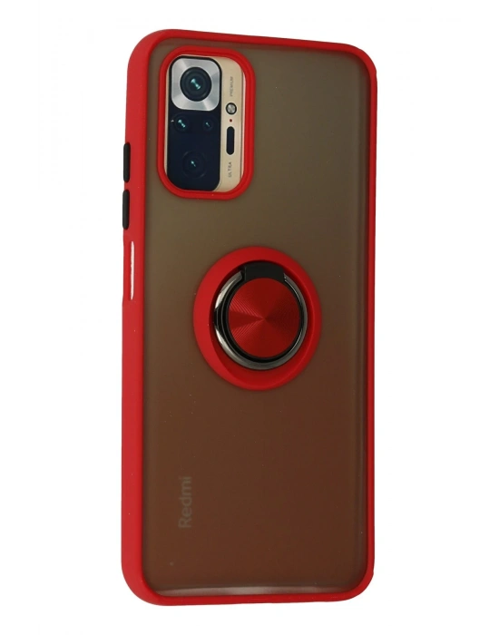 Newface Xiaomi Redmi Note 10 Kılıf Montreal Yüzüklü Silikon Kapak - Kırmızı