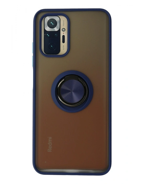 Newface Xiaomi Redmi Note 10 Kılıf Montreal Yüzüklü Silikon Kapak - Lacivert