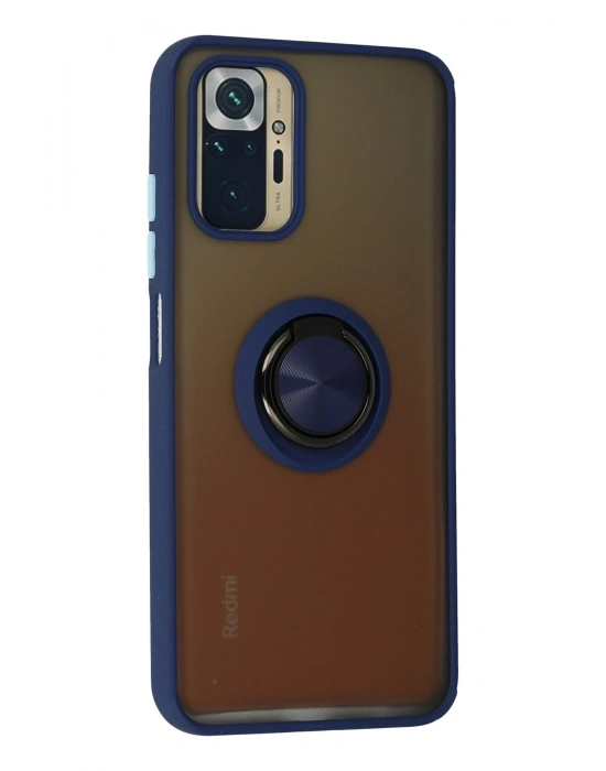 Newface Xiaomi Redmi Note 10 Kılıf Montreal Yüzüklü Silikon Kapak - Lacivert