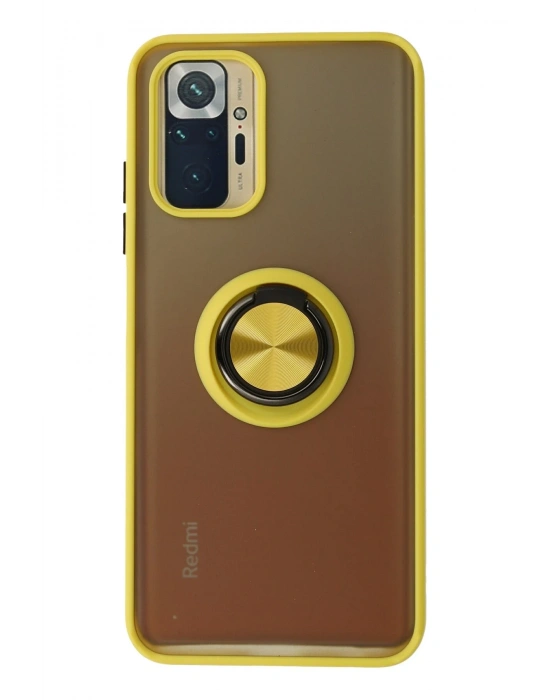 Newface Xiaomi Redmi Note 10 Kılıf Montreal Yüzüklü Silikon Kapak - Sarı