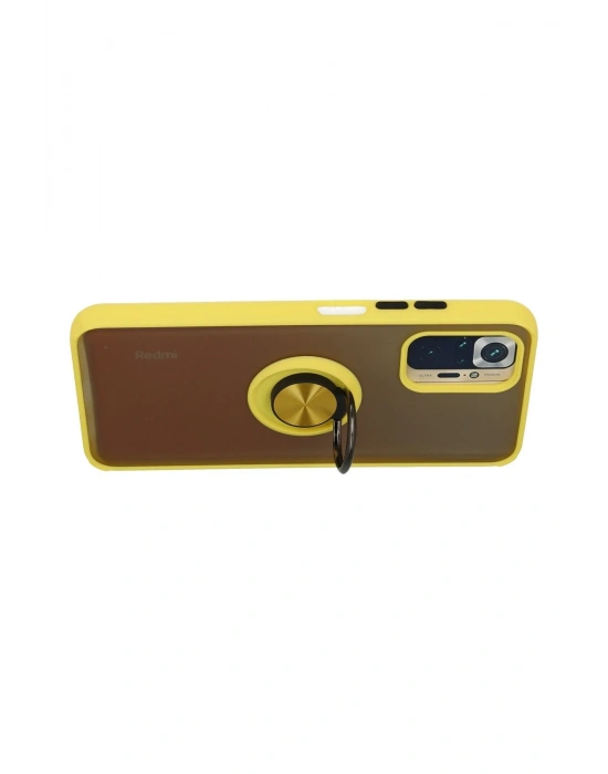 Newface Xiaomi Redmi Note 10 Kılıf Montreal Yüzüklü Silikon Kapak - Sarı