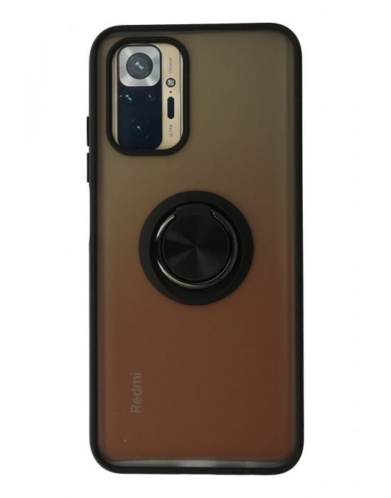 Newface Xiaomi Redmi Note 10 Kılıf Montreal Yüzüklü Silikon Kapak - Siyah