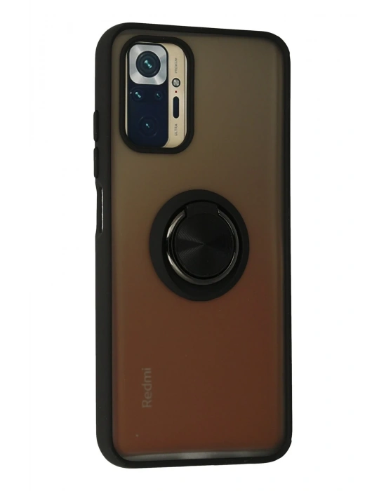 Newface Xiaomi Redmi Note 10 Kılıf Montreal Yüzüklü Silikon Kapak - Siyah