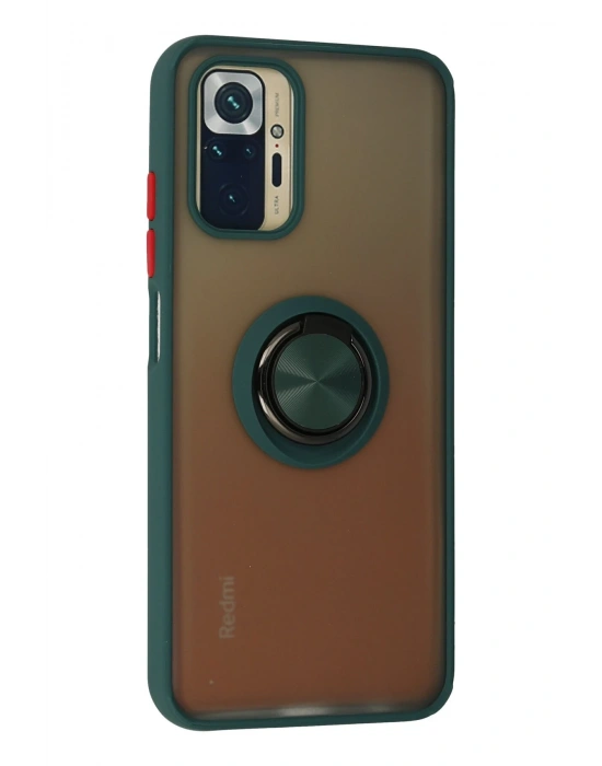 Newface Xiaomi Redmi Note 10 Kılıf Montreal Yüzüklü Silikon Kapak - Yeşil