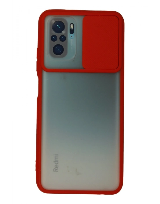 Newface Xiaomi Redmi Note 10 Kılıf Palm Buzlu Kamera Sürgülü Silikon - Kırmızı
