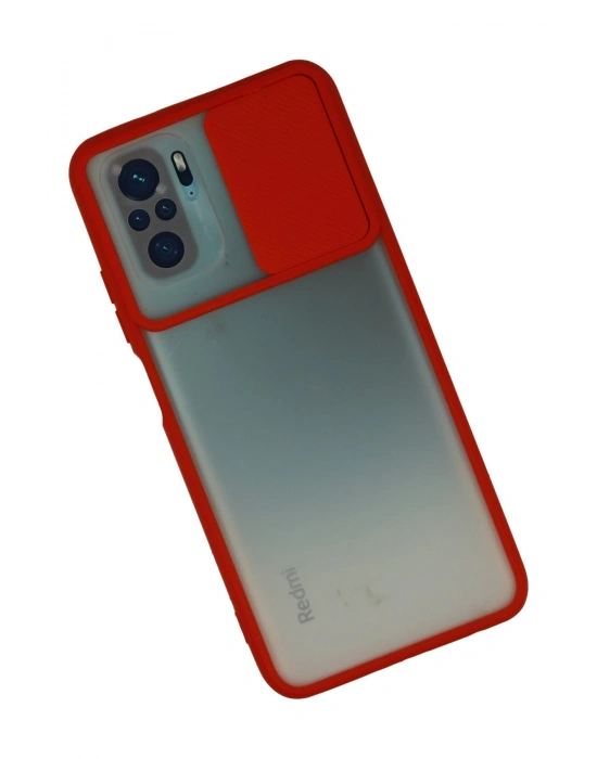 Newface Xiaomi Redmi Note 10 Kılıf Palm Buzlu Kamera Sürgülü Silikon - Kırmızı