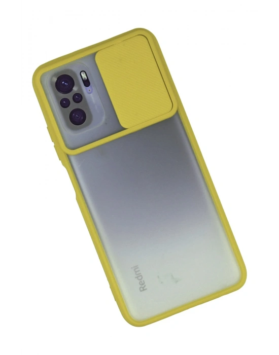 Newface Xiaomi Redmi Note 10 Kılıf Palm Buzlu Kamera Sürgülü Silikon - Sarı