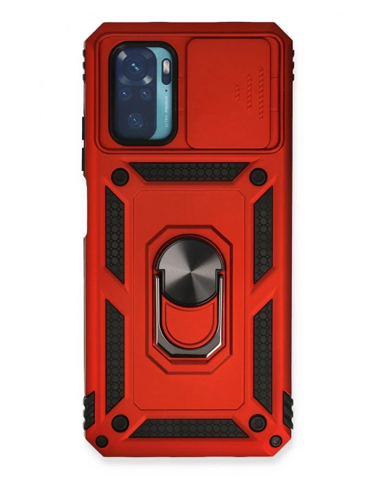 Newface Xiaomi Redmi Note 10 Kılıf Pars Lens Yüzüklü Silikon - Kırmızı