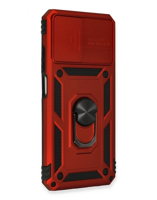 Newface Xiaomi Redmi Note 10 Kılıf Pars Lens Yüzüklü Silikon - Kırmızı