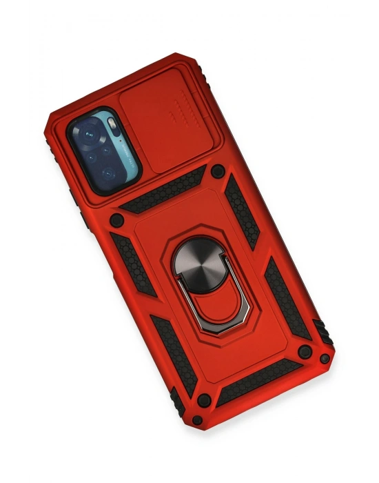 Newface Xiaomi Redmi Note 10 Kılıf Pars Lens Yüzüklü Silikon - Kırmızı