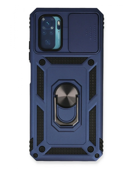 Newface Xiaomi Redmi Note 10 Kılıf Pars Lens Yüzüklü Silikon - Lacivert