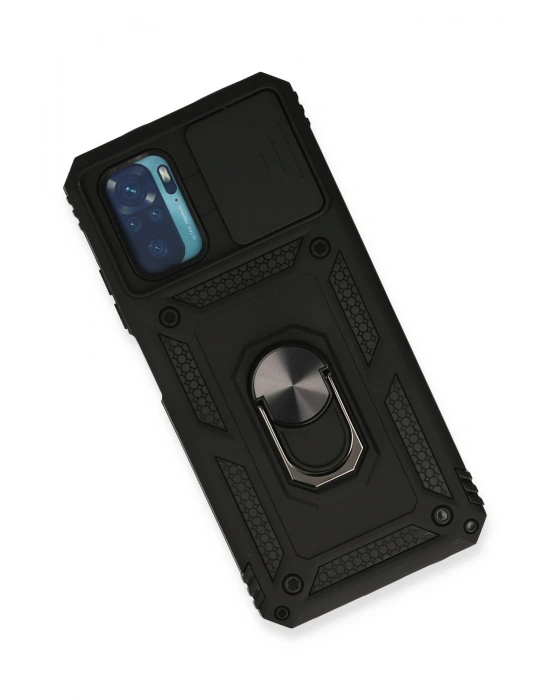 Newface Xiaomi Redmi Note 10 Kılıf Pars Lens Yüzüklü Silikon - Siyah