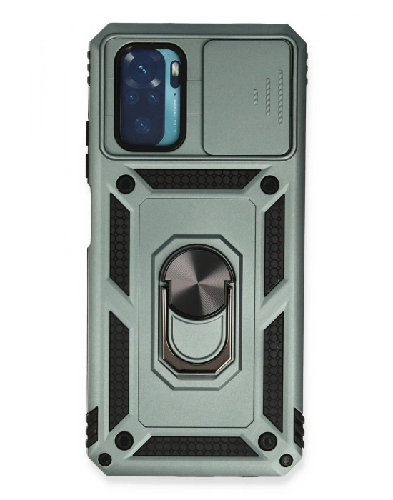 Newface Xiaomi Redmi Note 10 Kılıf Pars Lens Yüzüklü Silikon - Yeşil