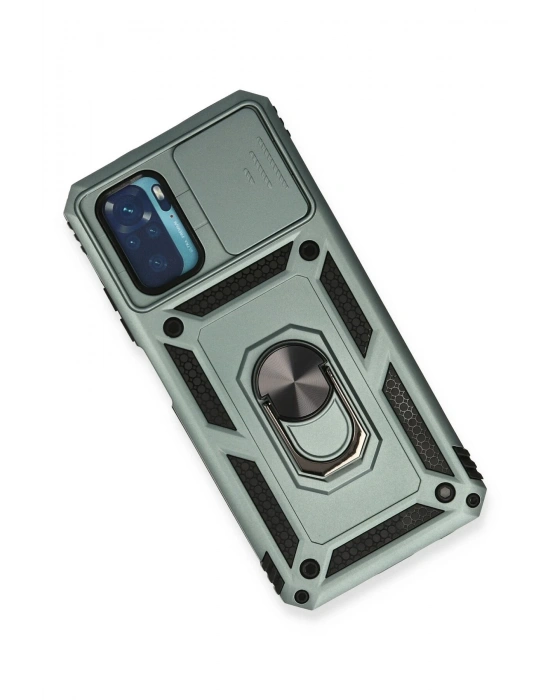 Newface Xiaomi Redmi Note 10 Kılıf Pars Lens Yüzüklü Silikon - Yeşil