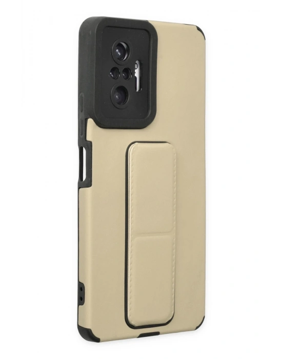Newface Xiaomi Redmi Note 10 Pro Kılıf Mega Standlı Silikon - Gold