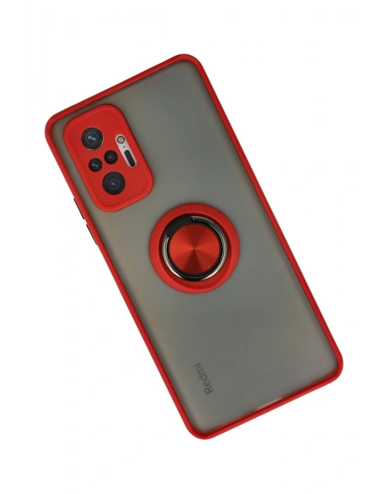 Newface Xiaomi Redmi Note 10 Pro Kılıf Montreal Yüzüklü Silikon Kapak - Kırmızı