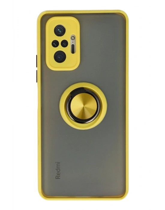 Newface Xiaomi Redmi Note 10 Pro Kılıf Montreal Yüzüklü Silikon Kapak - Sarı