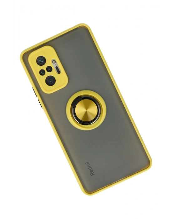 Newface Xiaomi Redmi Note 10 Pro Kılıf Montreal Yüzüklü Silikon Kapak - Sarı