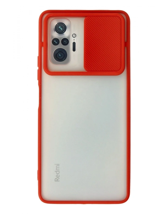 Newface Xiaomi Redmi Note 10 Pro Kılıf Palm Buzlu Kamera Sürgülü Silikon - Kırmızı