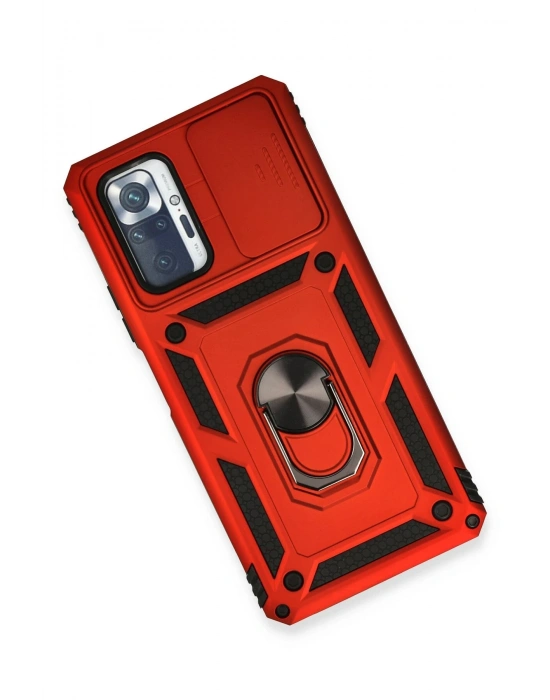 Newface Xiaomi Redmi Note 10 Pro Kılıf Pars Lens Yüzüklü Silikon - Kırmızı