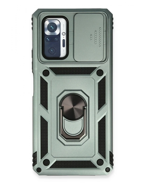 Newface Xiaomi Redmi Note 10 Pro Kılıf Pars Lens Yüzüklü Silikon - Yeşil