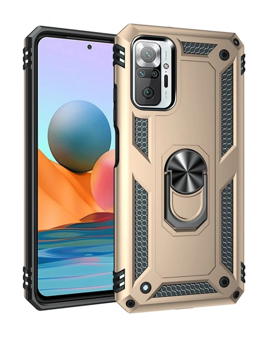 Newface Xiaomi Redmi Note 10 Pro Kılıf Sofya Yüzüklü Silikon Kapak - Gold