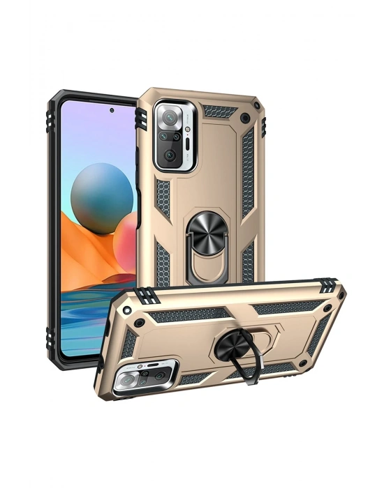 Newface Xiaomi Redmi Note 10 Pro Kılıf Sofya Yüzüklü Silikon Kapak - Gold