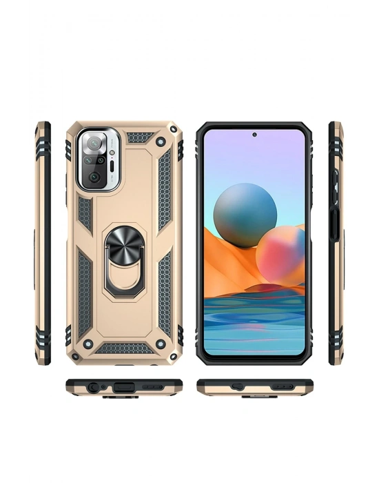 Newface Xiaomi Redmi Note 10 Pro Kılıf Sofya Yüzüklü Silikon Kapak - Gold