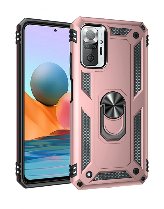 Newface Xiaomi Redmi Note 10 Pro Kılıf Sofya Yüzüklü Silikon Kapak - Rose