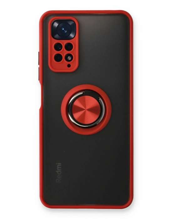 Newface Xiaomi Redmi Note 11 Kılıf Montreal Yüzüklü Silikon Kapak - Kırmızı