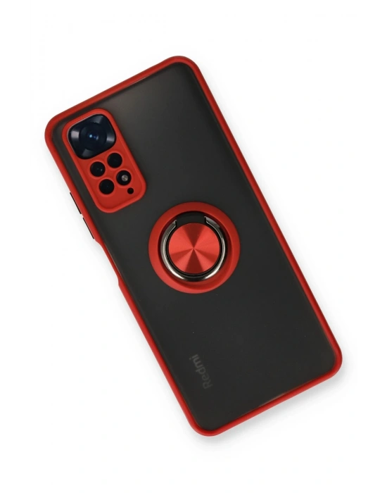 Newface Xiaomi Redmi Note 11 Kılıf Montreal Yüzüklü Silikon Kapak - Kırmızı
