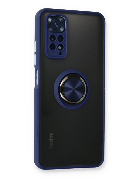 Newface Xiaomi Redmi Note 11 Kılıf Montreal Yüzüklü Silikon Kapak - Lacivert