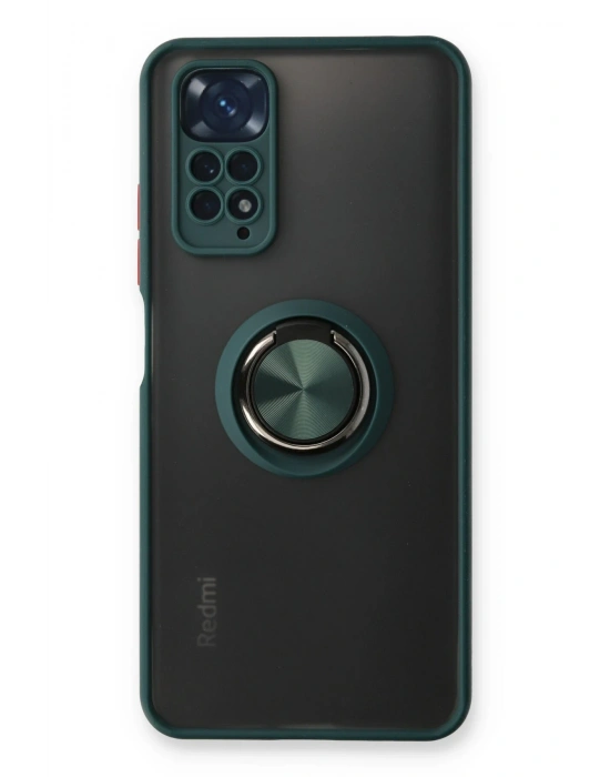 Newface Xiaomi Redmi Note 11 Kılıf Montreal Yüzüklü Silikon Kapak - Yeşil