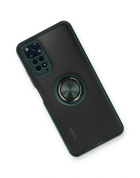 Newface Xiaomi Redmi Note 11 Kılıf Montreal Yüzüklü Silikon Kapak - Yeşil